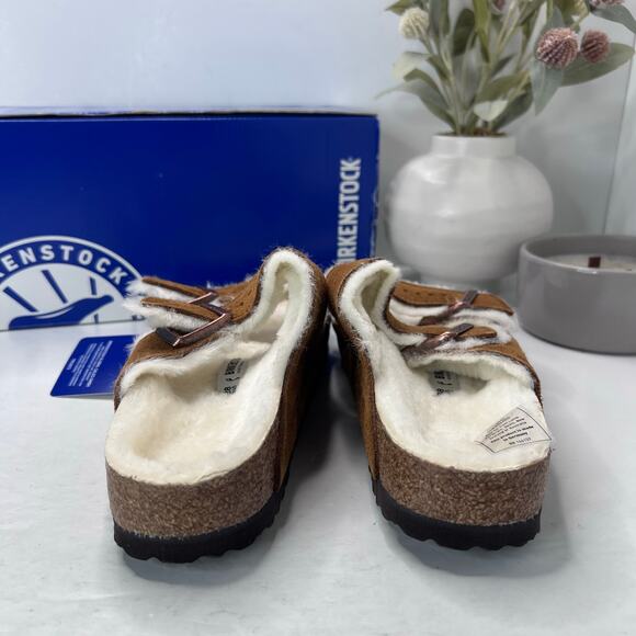 Birkenstock Arizona Suede Shearling Lined Slide Mink Women 7/Men 5/EU38 Narrow - Picture 2 of 10